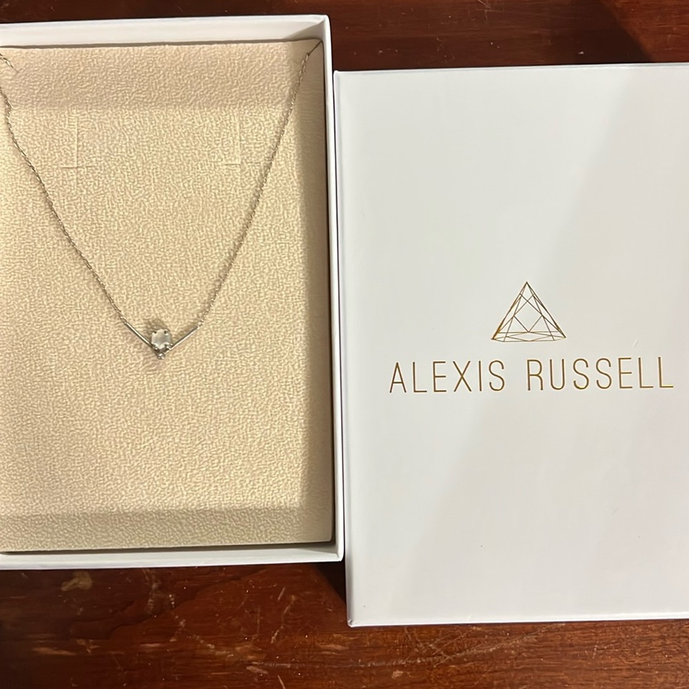 Alexis Russell Silver Authentic Moonstone Necklace w/ salt and pepper diamond